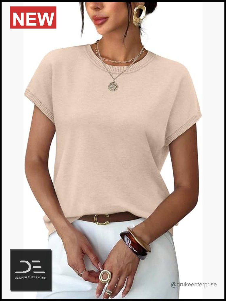 Short Sleeve Crew Neck Pullover Sweater - Lightweight Soft Breathable Summer Top